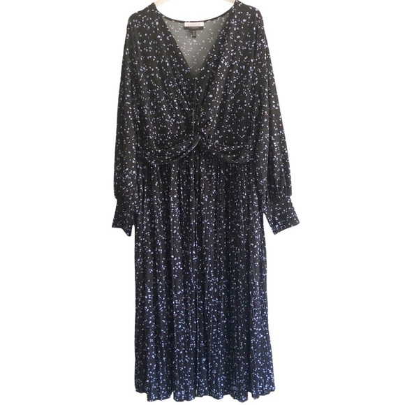 Eloquii Dress Long Sleeve Knot Front Maxi Blue Multi Print Size 22/24 - Picture 1 of 11